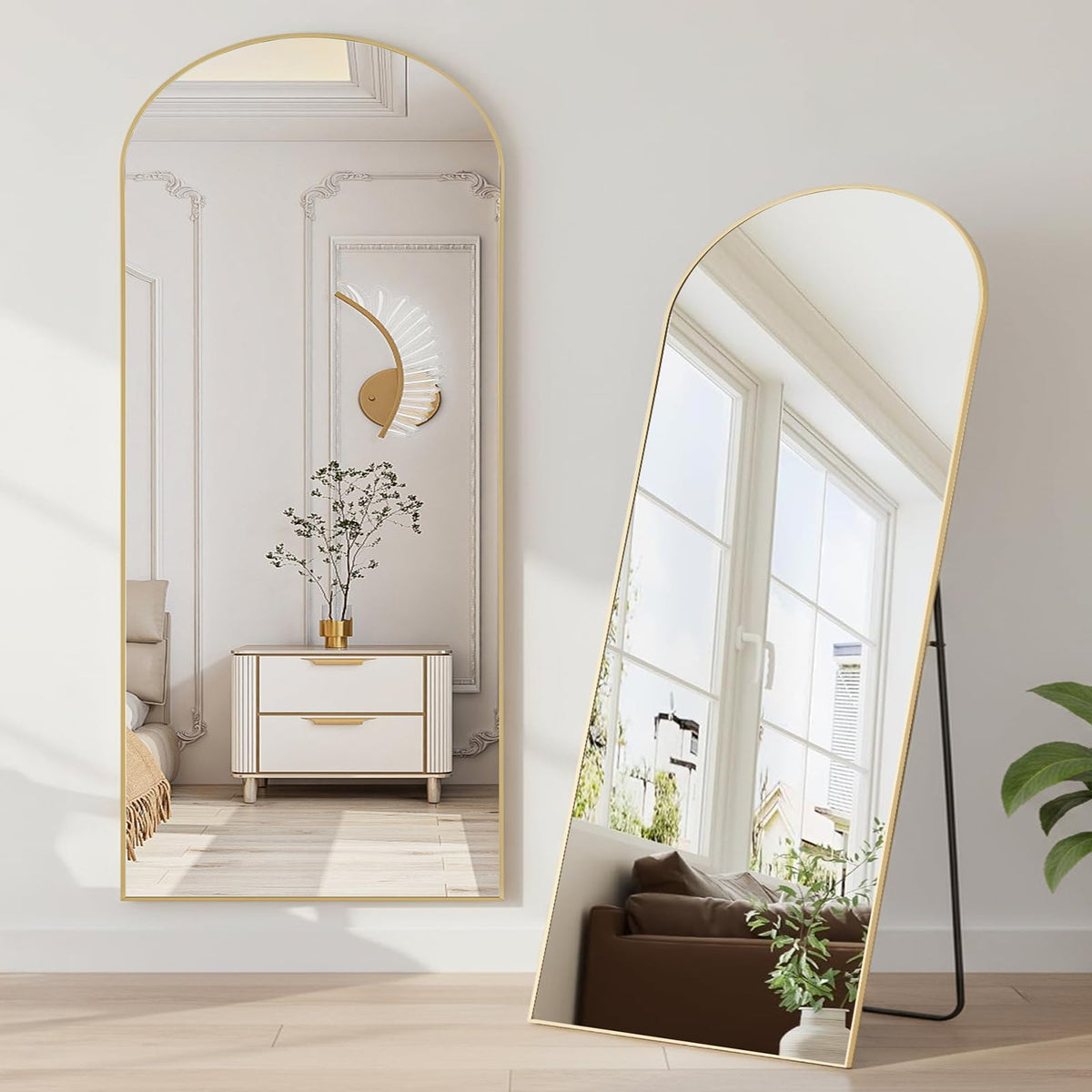 NEWBULIG 59"x16" Arched Full Length Mirror, Full Body Floor Mirror, Gold