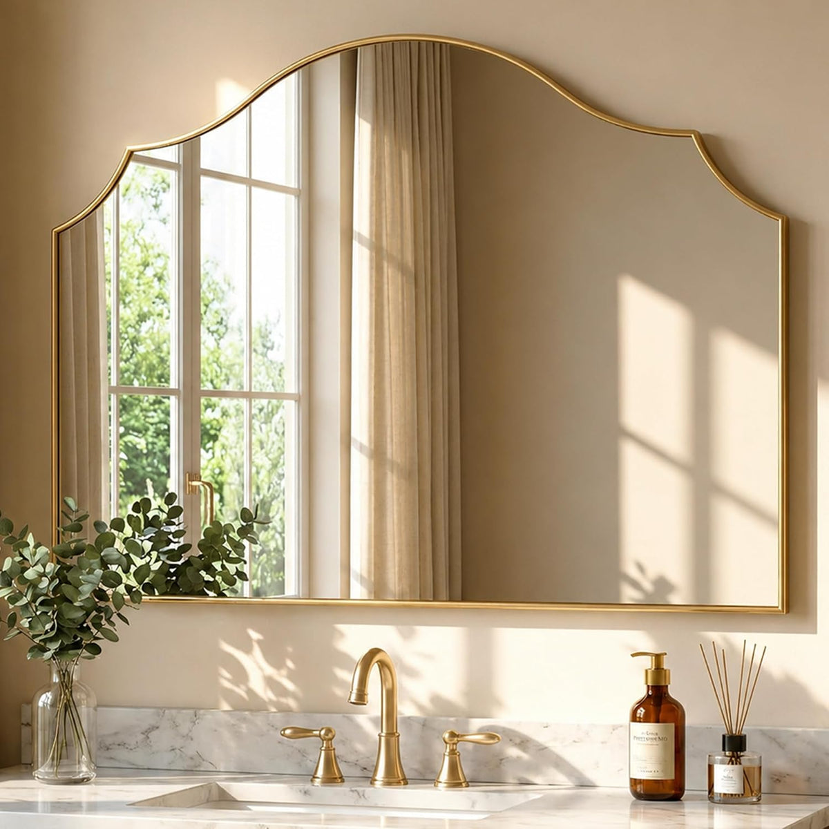 29"x39" Gold Arched Wall Mirror, Decorative Mirror