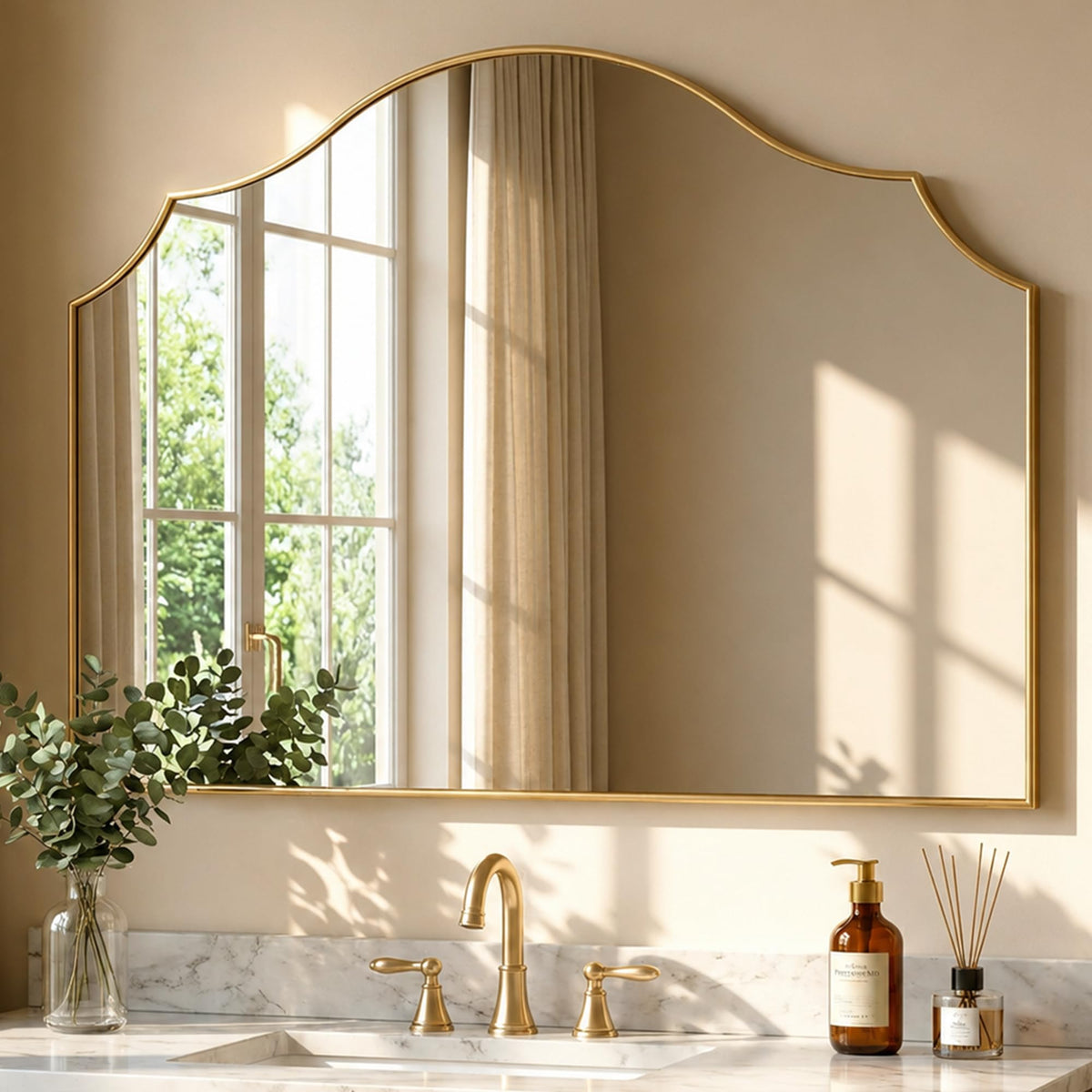 29"x39" Gold Arched Wall Mirror, Decorative Mirror