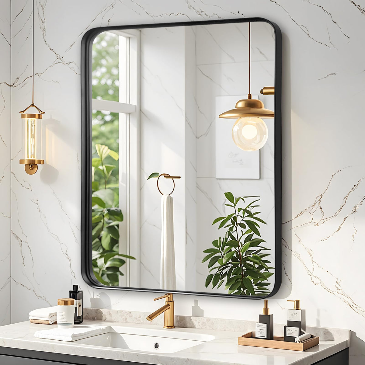 Black Bathroom Vanity Mirror Over Sink 2 Pack, 24x36 Large Wall Mirror