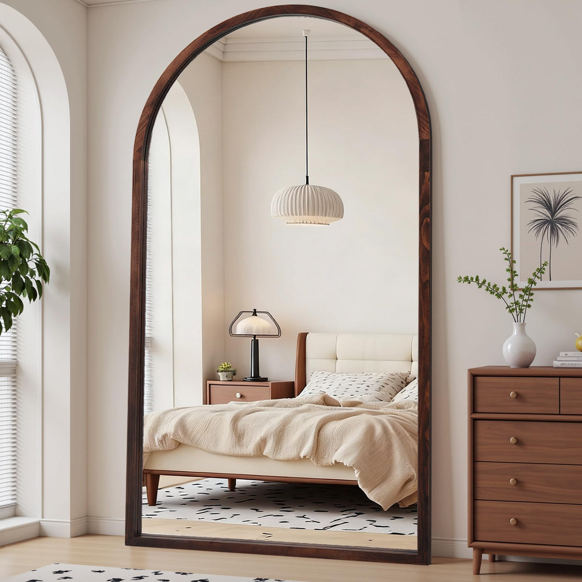 Suidia Full Length Mirror, Oversized Floor Mirror with Solid Wood Frame, Large Standing Mirror for Bedroom Living Room, Wood Art Style, Dark Walnut, 68" L x 26" W