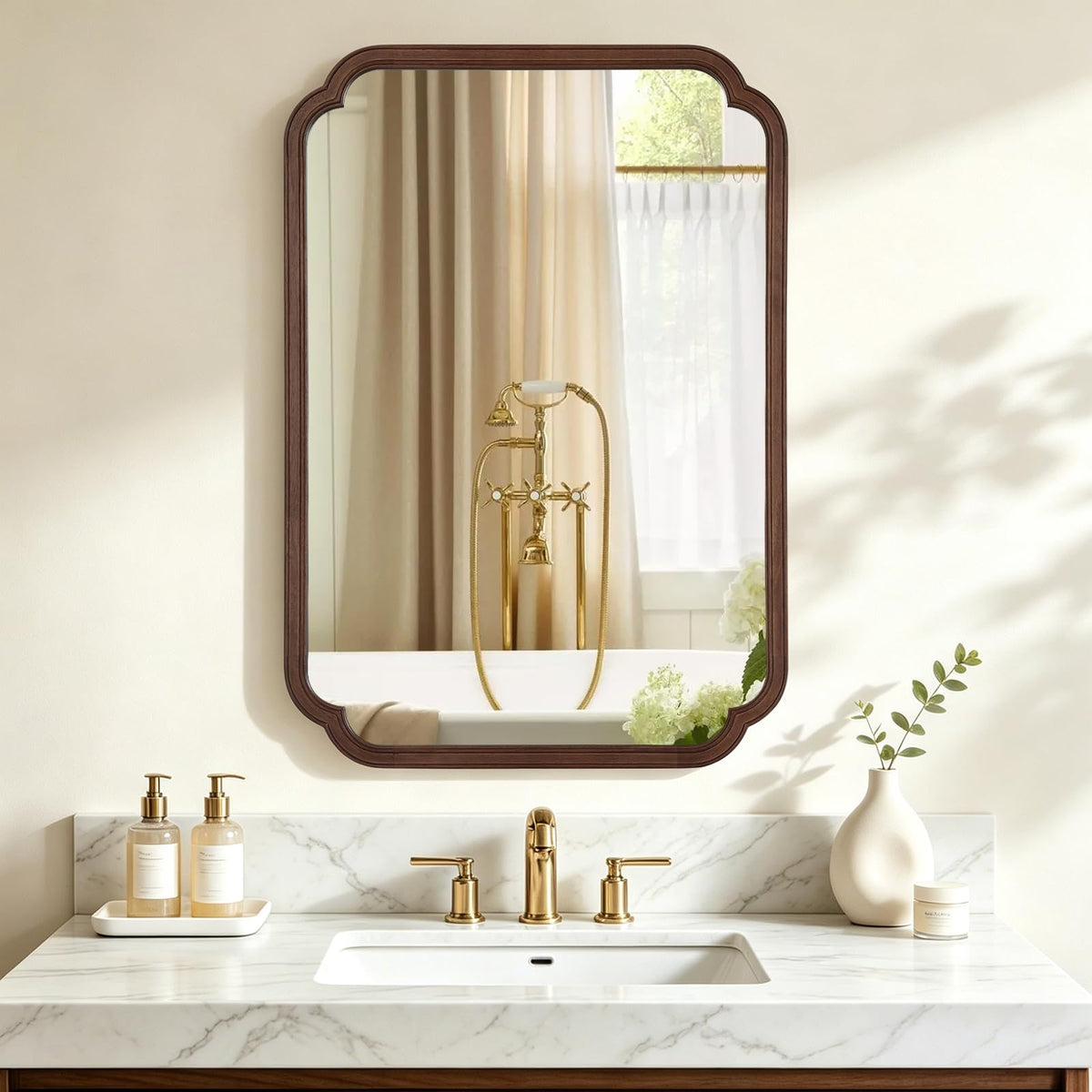 HOMECOOKIN Full Length Mirror Wall Mounted, Rustic Wooden Frame Floor Mirror, Rounded Corner Large Full Body Mirror for Bedroom,Dressing Room， Leaning or Hanging Against Wall (Walnut, 71" L x 24" W)