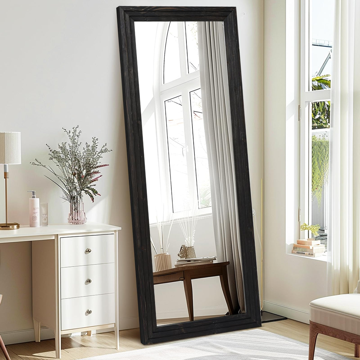 Full Length Mirror, 65 x 24 Inch Solid Wood Floor Mirror, Wood