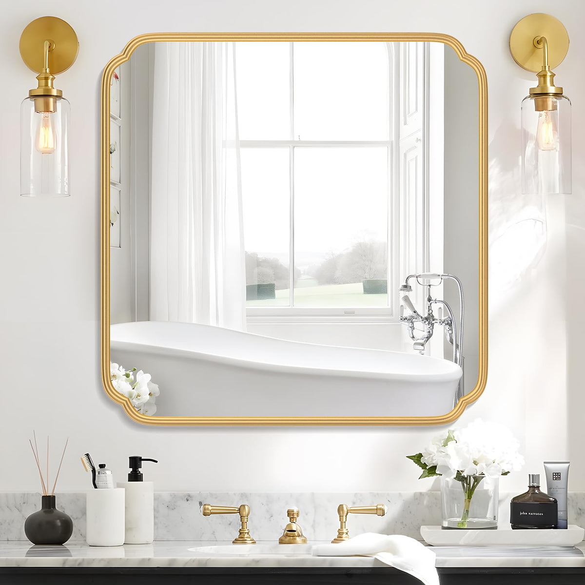 Ferytange 48"x16" Gold Door Mirror Full Length Over The Door with Non-Rusting Metal Frame, Modern Full Body Mirror Bedroom Closet Bathroom