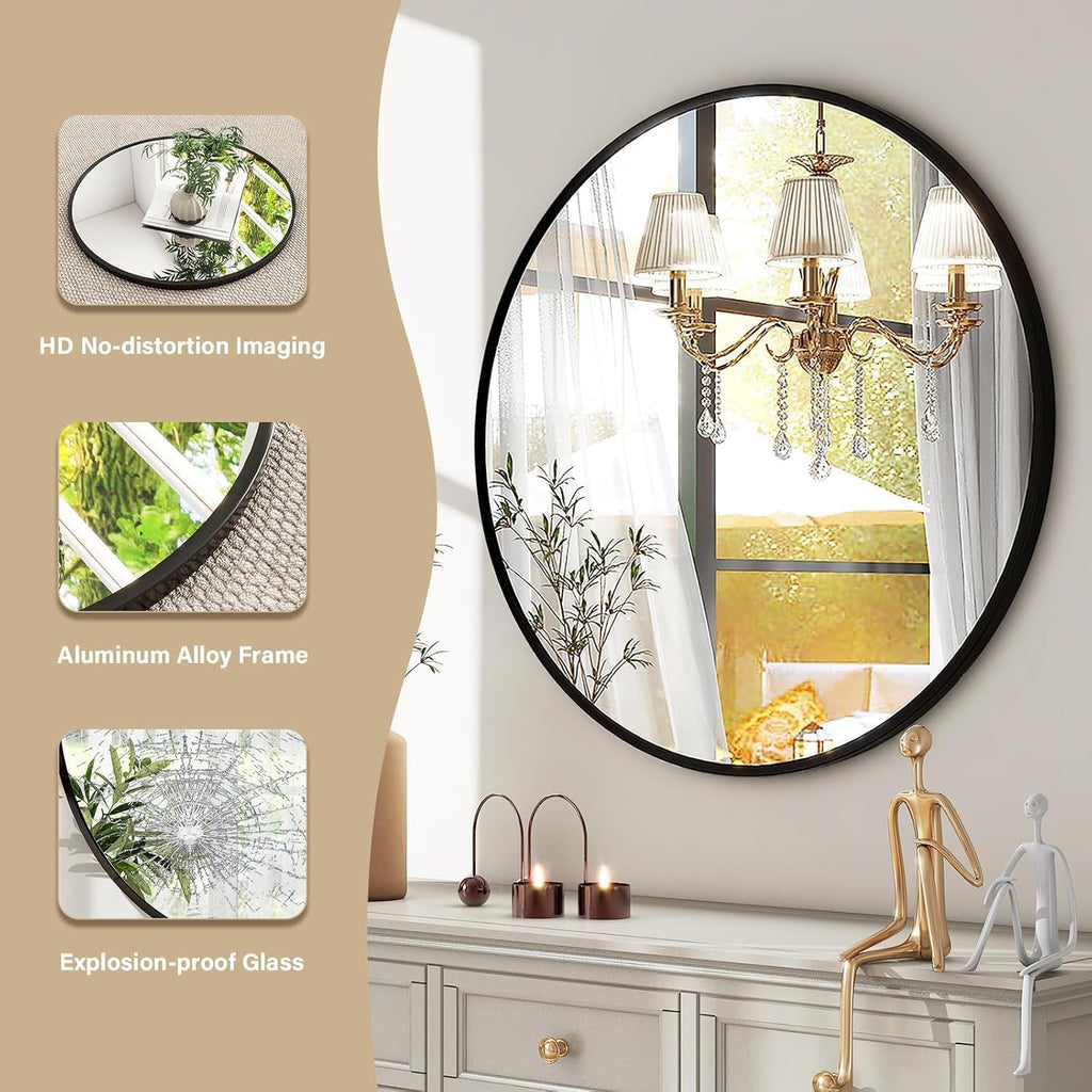 HARRITPURE Round Mirror 30 Black Wall Mounted Circle Mirrors