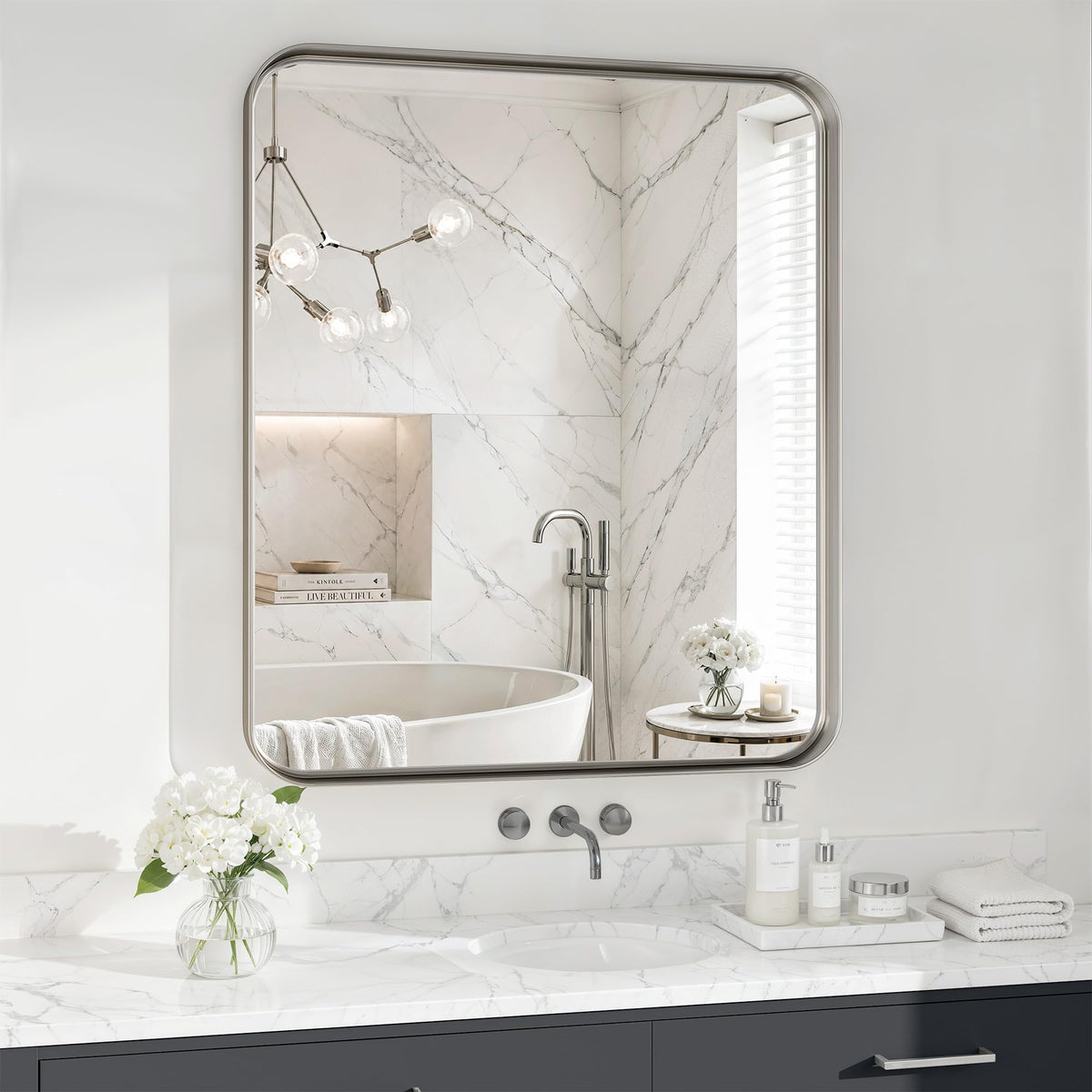 30x36 Inch Black Metal Framed Bathroom Mirror for Wall, HD Tempered Glass