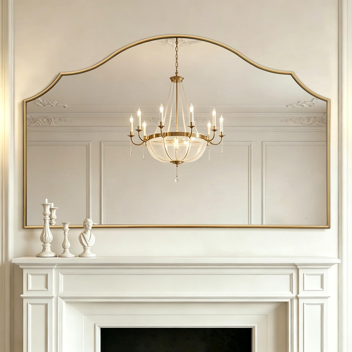 Besdomus Gold Scalloped Wall Mirror: 40"x29" Large Wooden Bathroom Mirror