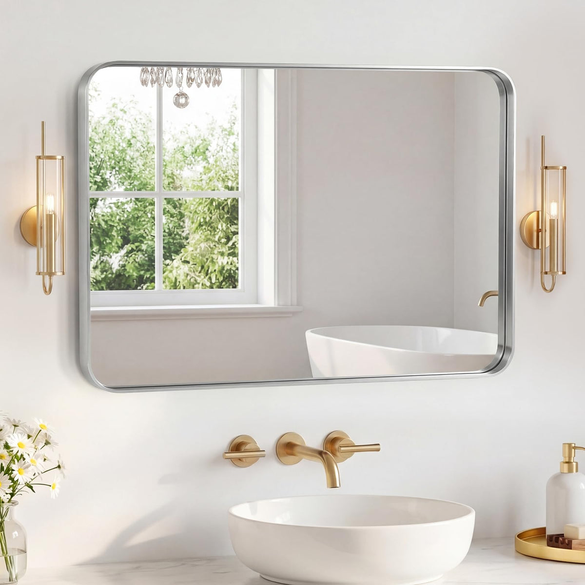 Sweetcrispy 26"x38" Arched Bathroom Mirror, Bathroom Mirrors for Over Sink