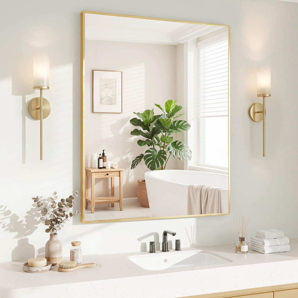 Koonmi Black Mirrors for Wall, 30x40 Inch Bathroom Mirror, Rectangular Wall Mirror for Living Room Bedroom Bathroom, Hangs Horizontally or Vertically