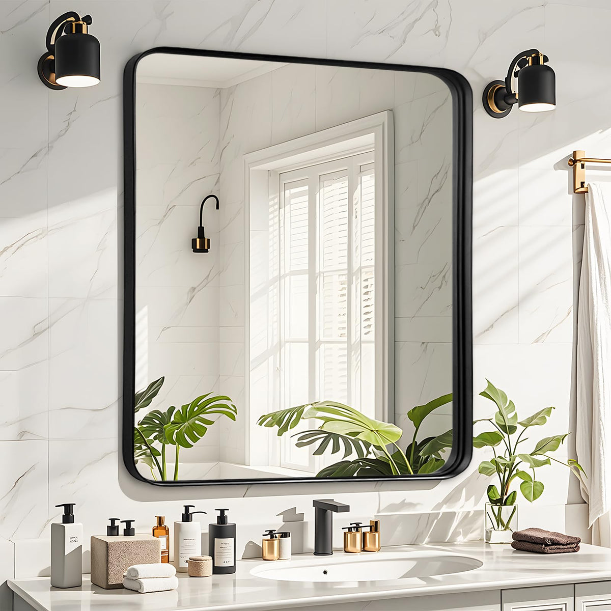 Black Bathroom Vanity Mirror Over Sink 2 Pack, 24x36 Large Wall Mirror