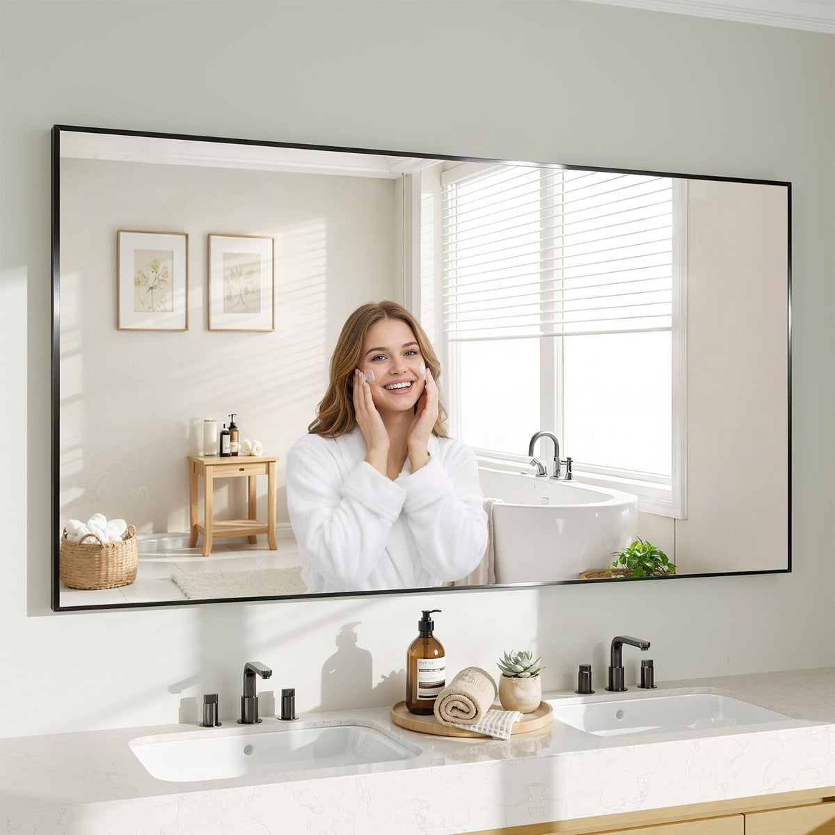 Koonmi Black Mirrors for Wall, 30x40 Inch Bathroom Mirror, Rectangular Wall Mirror for Living Room Bedroom Bathroom, Hangs Horizontally or Vertically