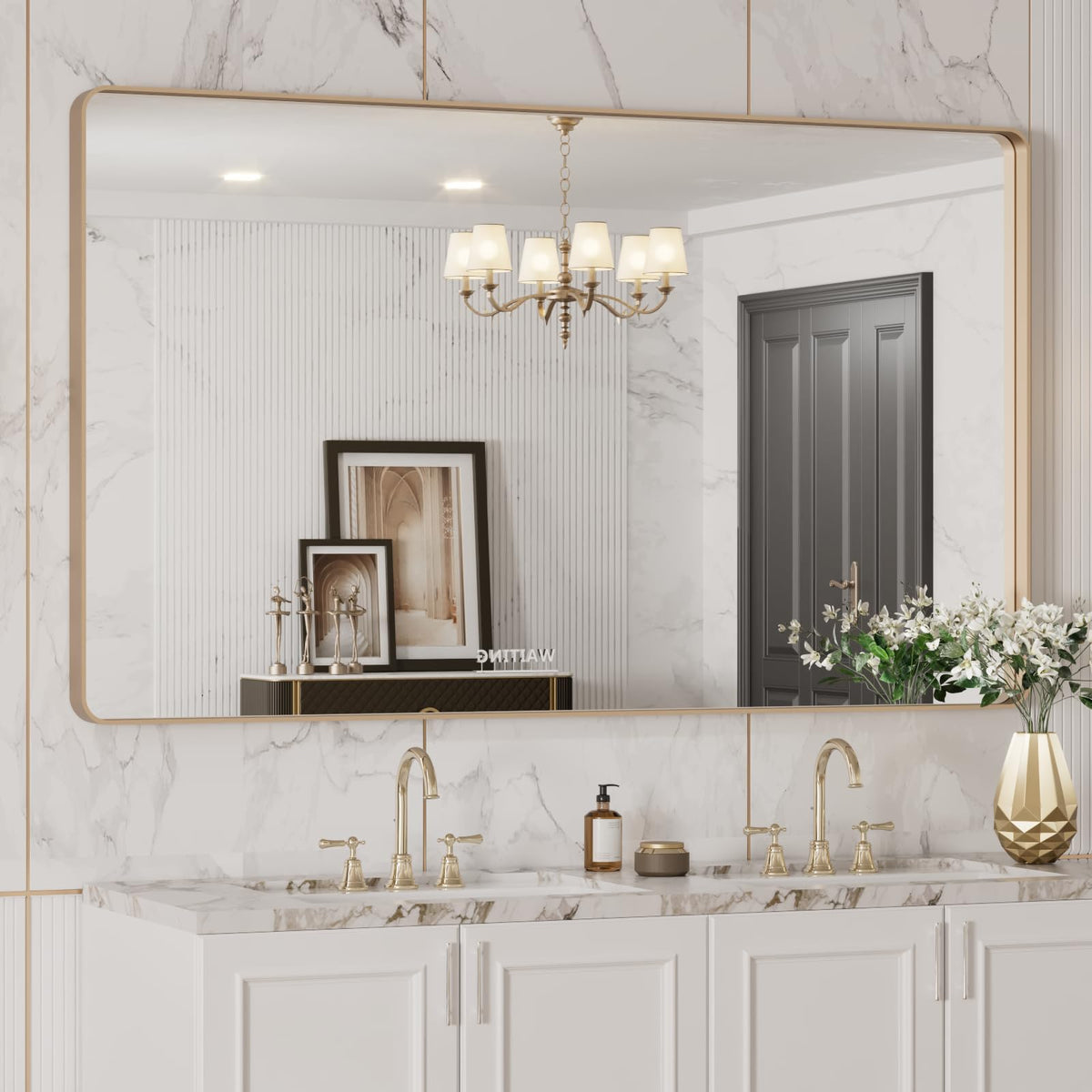 LOAAO 30"X36" Gold Bathroom Mirror