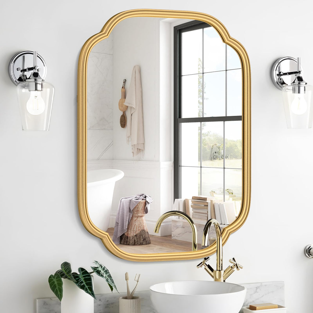 Ferytange 48"x16" Gold Door Mirror Full Length Over The Door with Non-Rusting Metal Frame, Modern Full Body Mirror Bedroom Closet Bathroom
