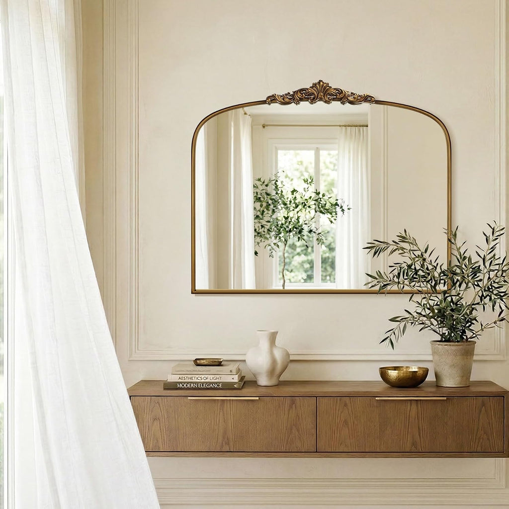 Vintage Gold Mirror 36"X30" Arched Antique Wall Mirror