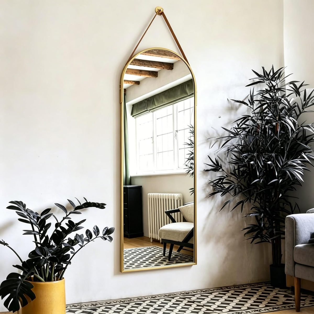 OGCAU 48" x 16" Full Length Mirror Wall Mounted Hanging Mirror, Oval Black