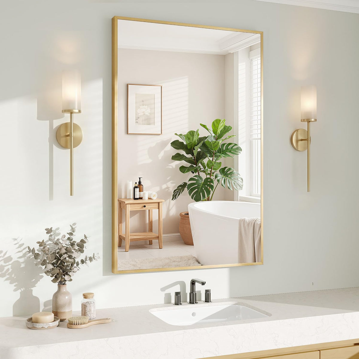 Koonmi Black Mirrors for Wall, 30x40 Inch Bathroom Mirror, Rectangular Wall Mirror for Living Room Bedroom Bathroom, Hangs Horizontally or Vertically