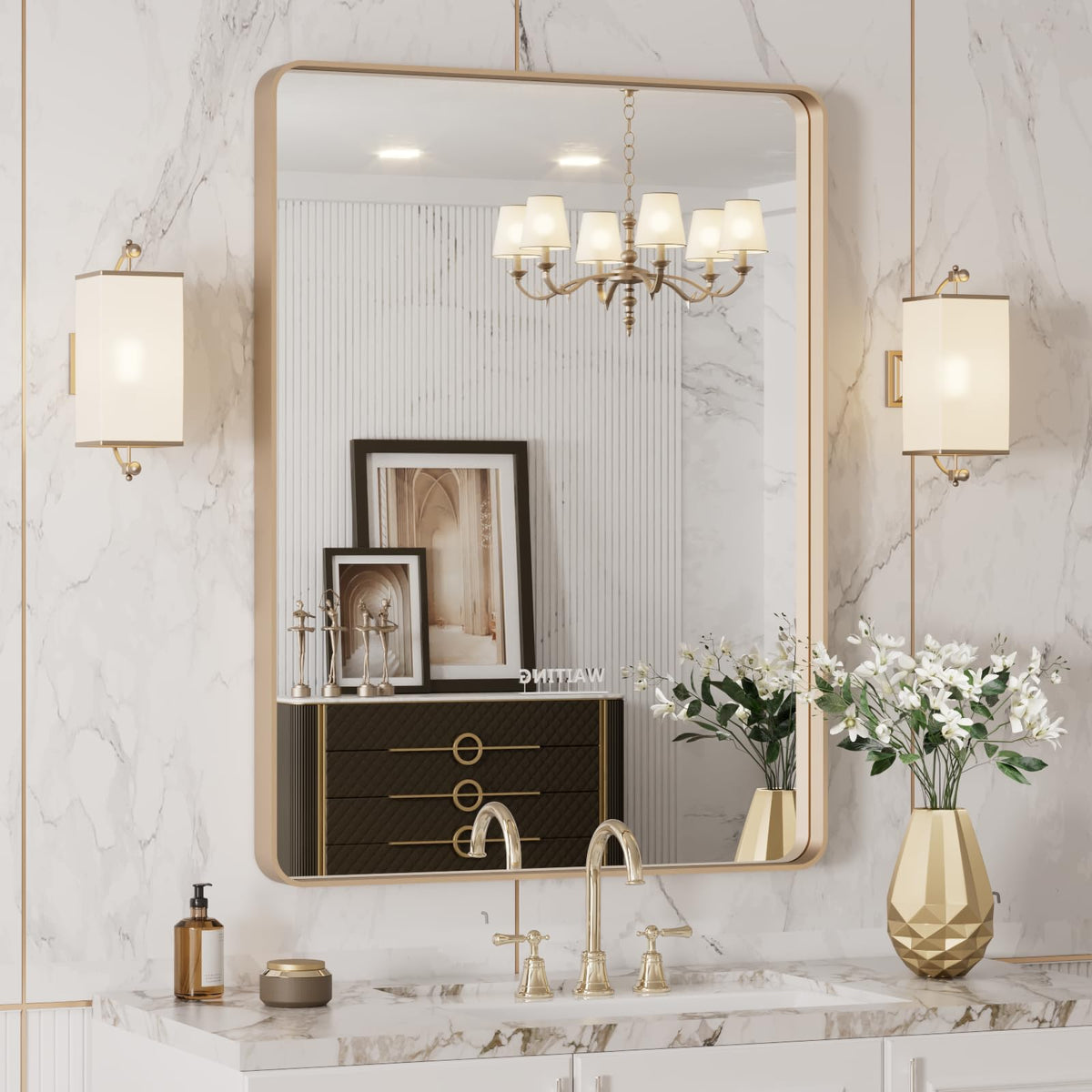 LOAAO 30"X36" Gold Bathroom Mirror