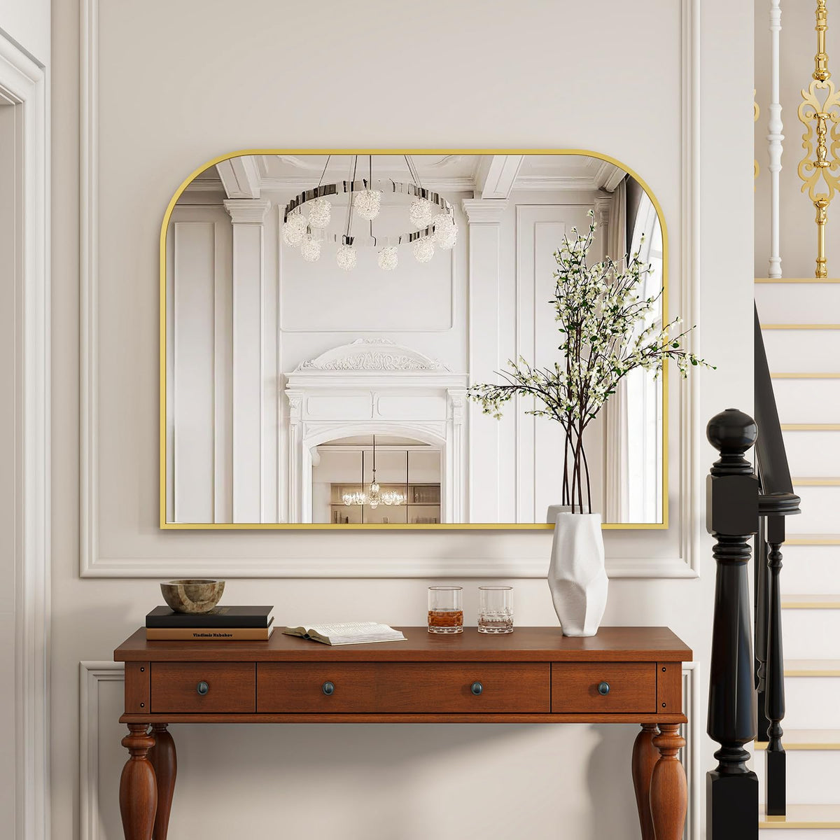 Black Arched Top Wall Mounted Mirror 38"x30"