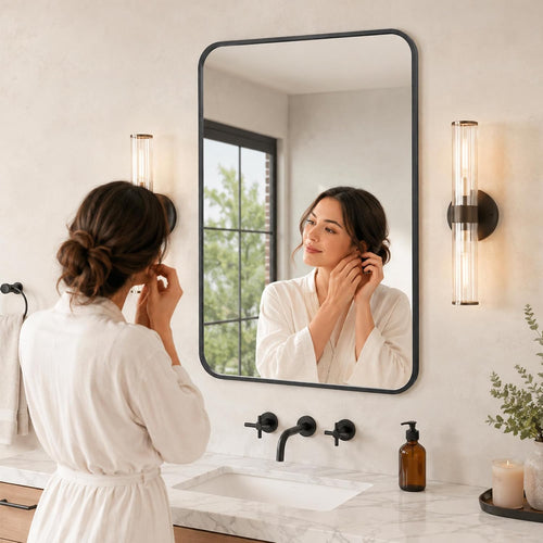 2-Pack 24x36 Inch Matte Black Rounded Rectangle Vanity Mirrors