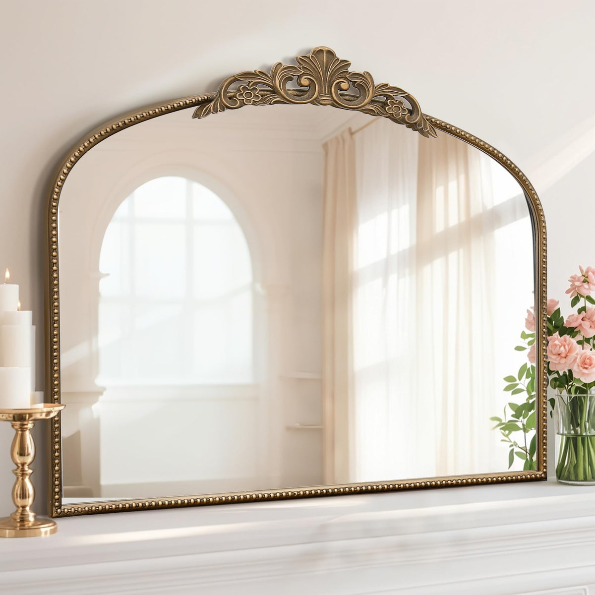 Micasso Vintage Bronze Wall Mirror: 40"x29" Baroque Antique Arched Mirror