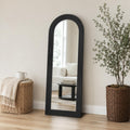 58x24in Full Length Mirror, Solid Wood Convex Frame, Black