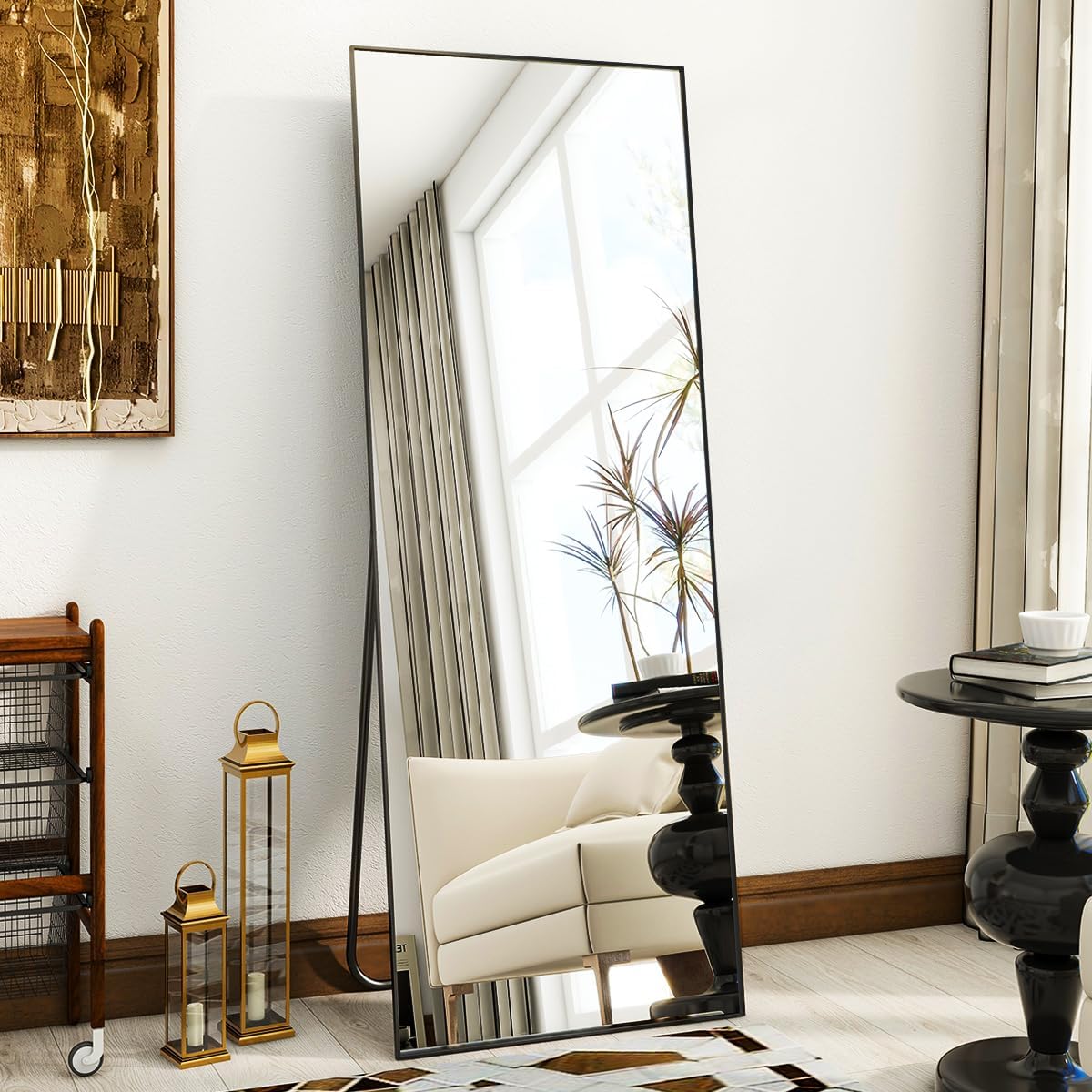 VooBang Mirror Full Length - 21" x 57" Floor Mirror with Stand Black