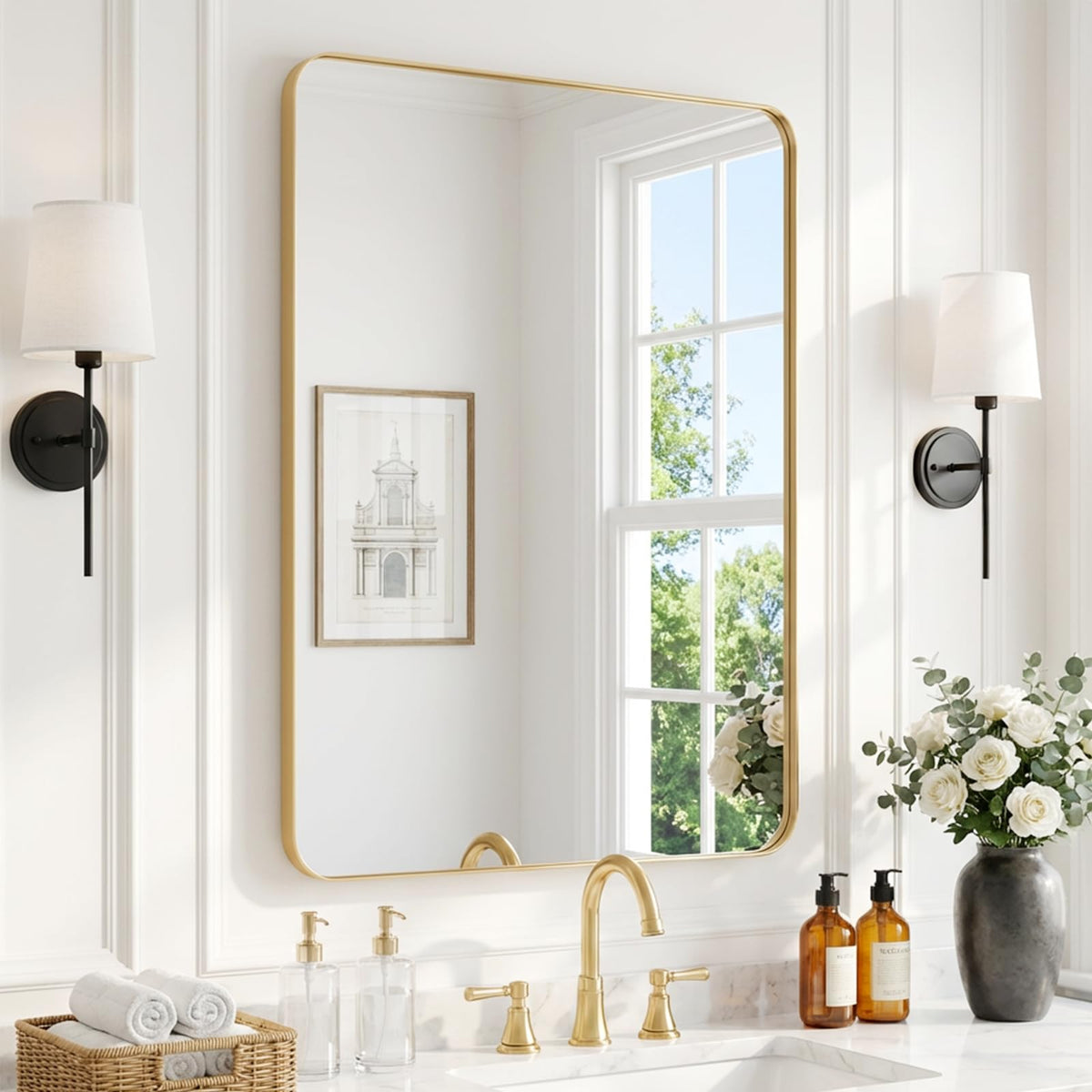 2-Pack Black Bathroom Mirror for Over Sink, 24" x 36" Framed Rectargular Wall-Mounted Bathroom Mirrors for Vanity, Decorative, Farmhouse, Restroom, Horizontally or Vertically Hanging