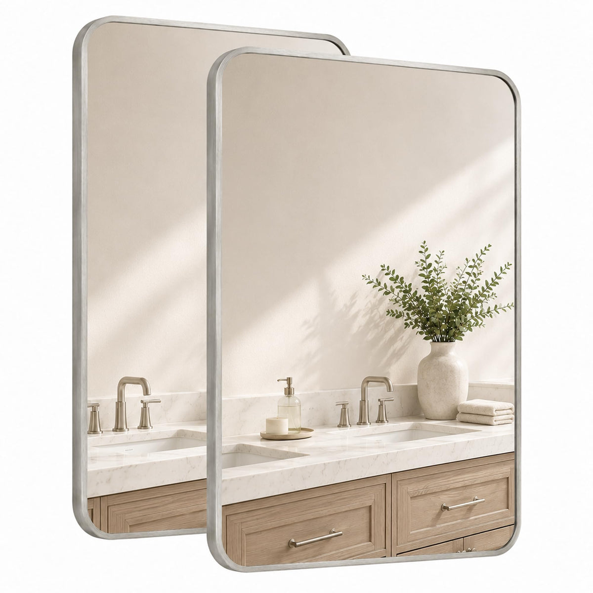 2-Pack 24x36 Inch Matte Black Rounded Rectangle Vanity Mirrors