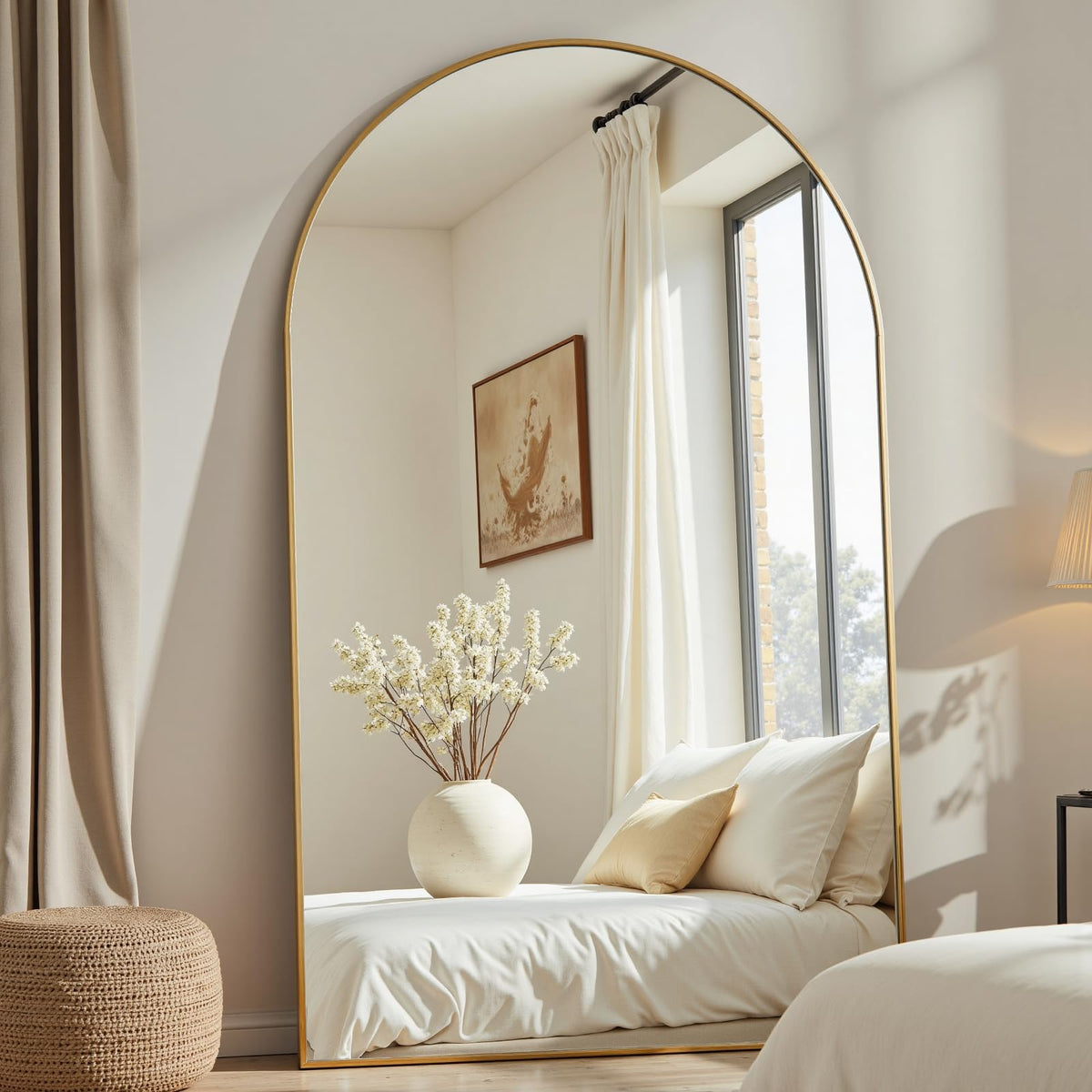 Dewfig Vintage Arched Wall Mirror, 30"x22" Bronze Antique Bathroom Mirror