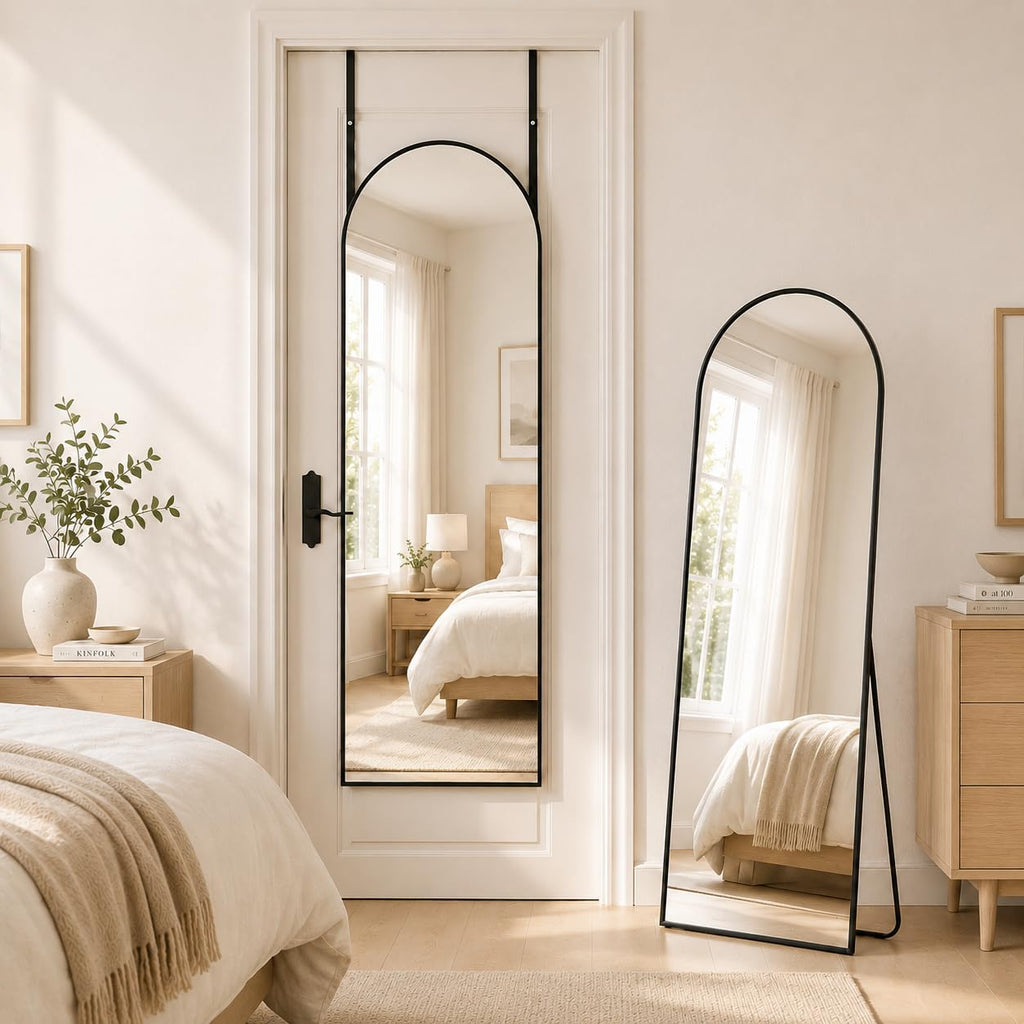 Full Length Mirror, 76"x34" Arched Floor Mirror, Gold
