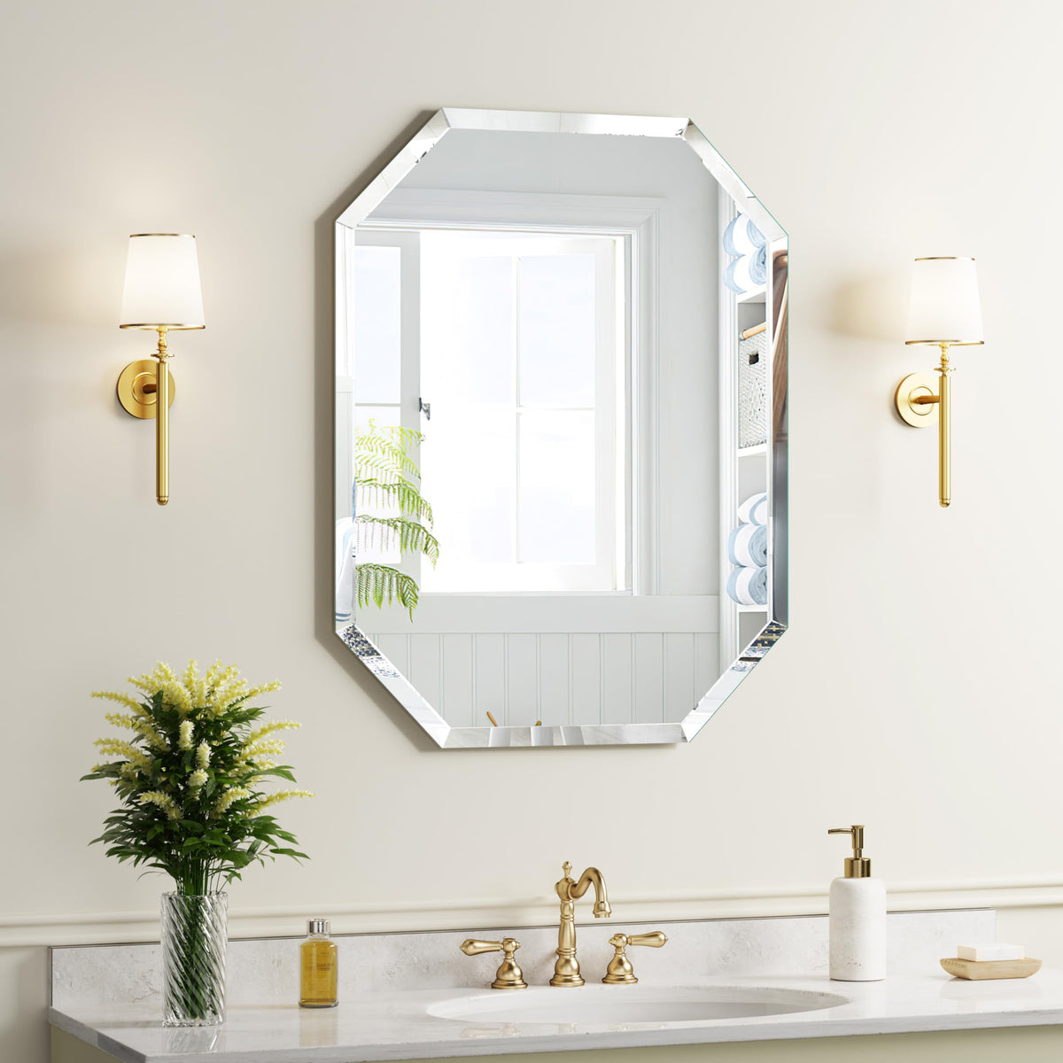 Silver Wall Mirror-Beveled Edge Frameless Mirror for Bathroom, Vanity, Bedroom, Rectangle Mirrors （32X24inch）