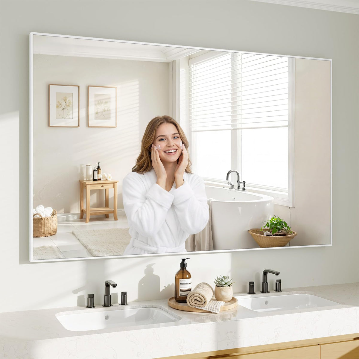 Koonmi Black Mirrors for Wall, 30x40 Inch Bathroom Mirror, Rectangular Wall Mirror for Living Room Bedroom Bathroom, Hangs Horizontally or Vertically