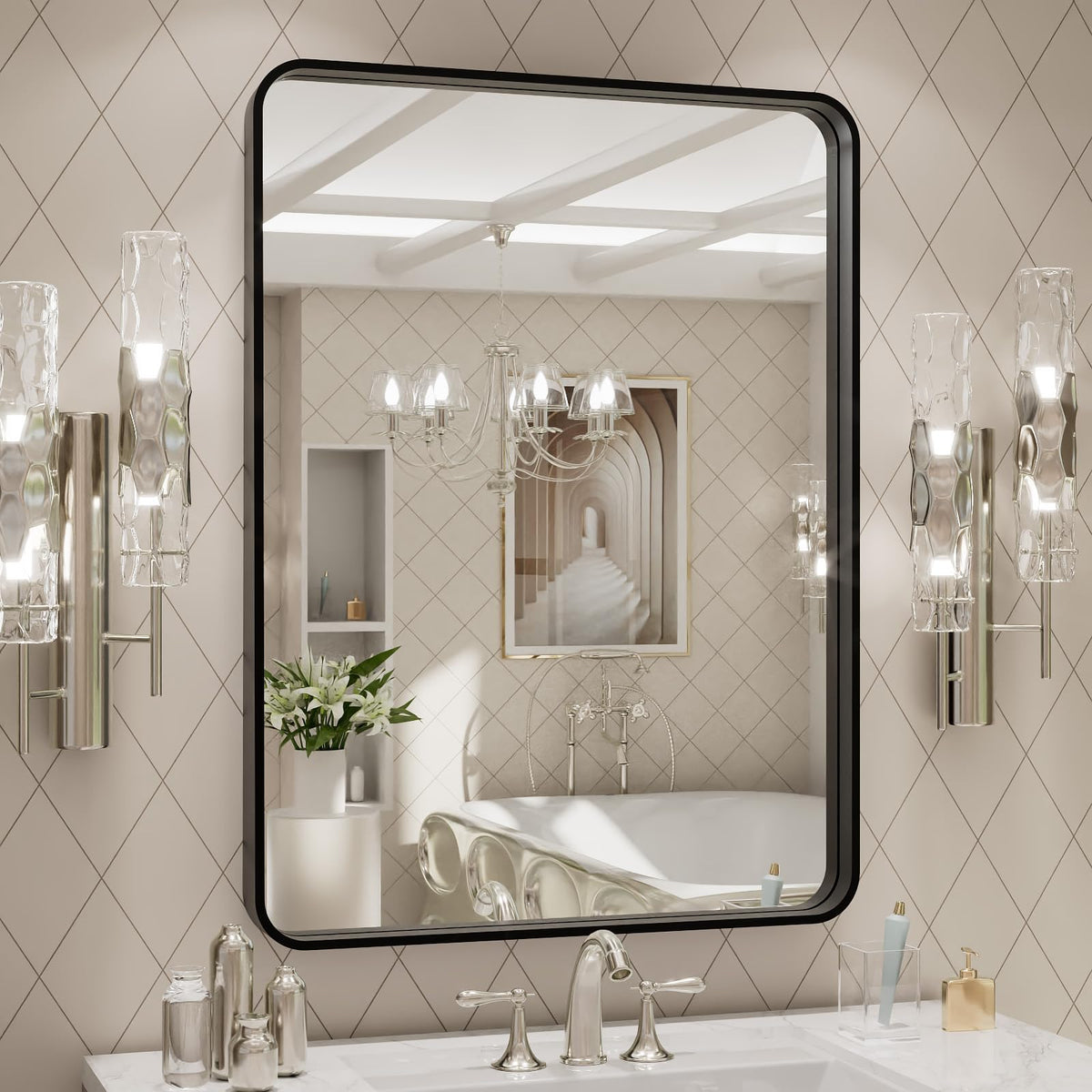LOAAO 24"X36" Gold Bathroom Mirror