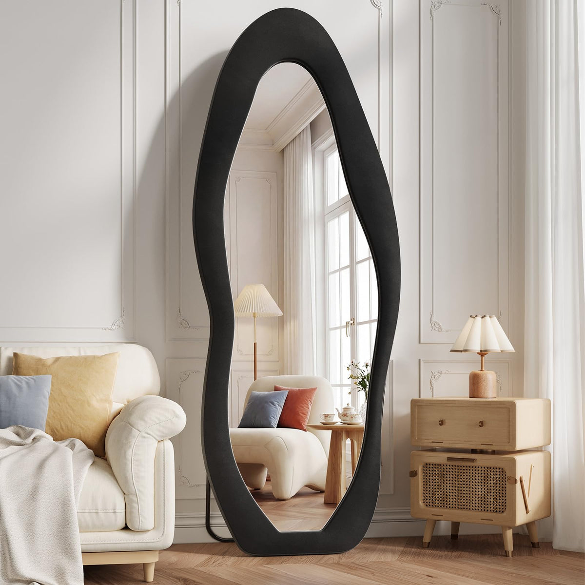 Koonmi 71“x32” Wavy Mirror Full Length, Flannel Full Body Mirror