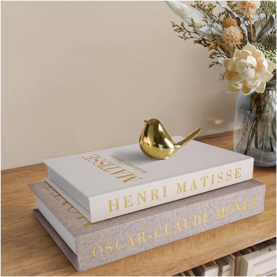 Decorative Books Set of 2, Linen Faux Coffee Table Books