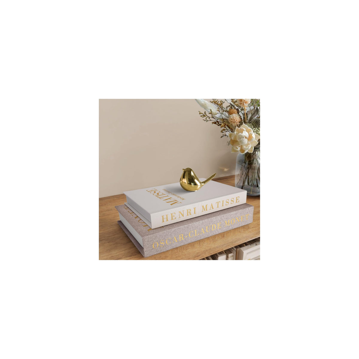 Decorative Books Set of 2, Linen Faux Coffee Table Books