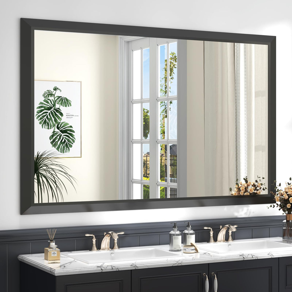 SMIROR 24x36 Matte Black Bathroom Vanity Mirror for Over Sink