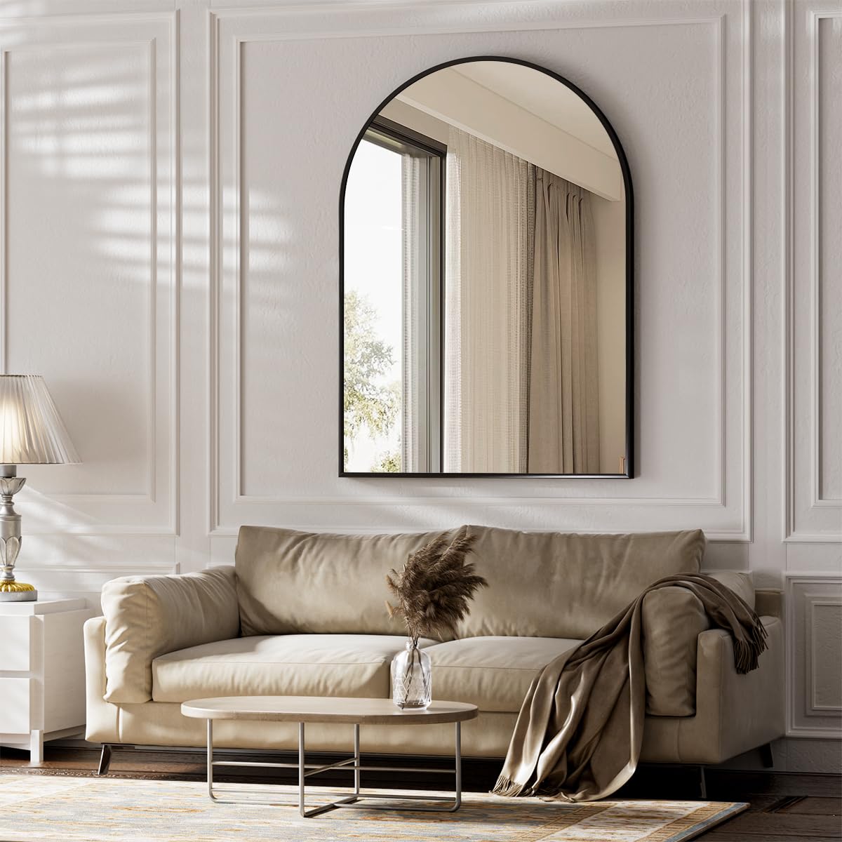 BEAUTYPEAK 31"x32" Arch Bathroom Wall Mirror, Gold
