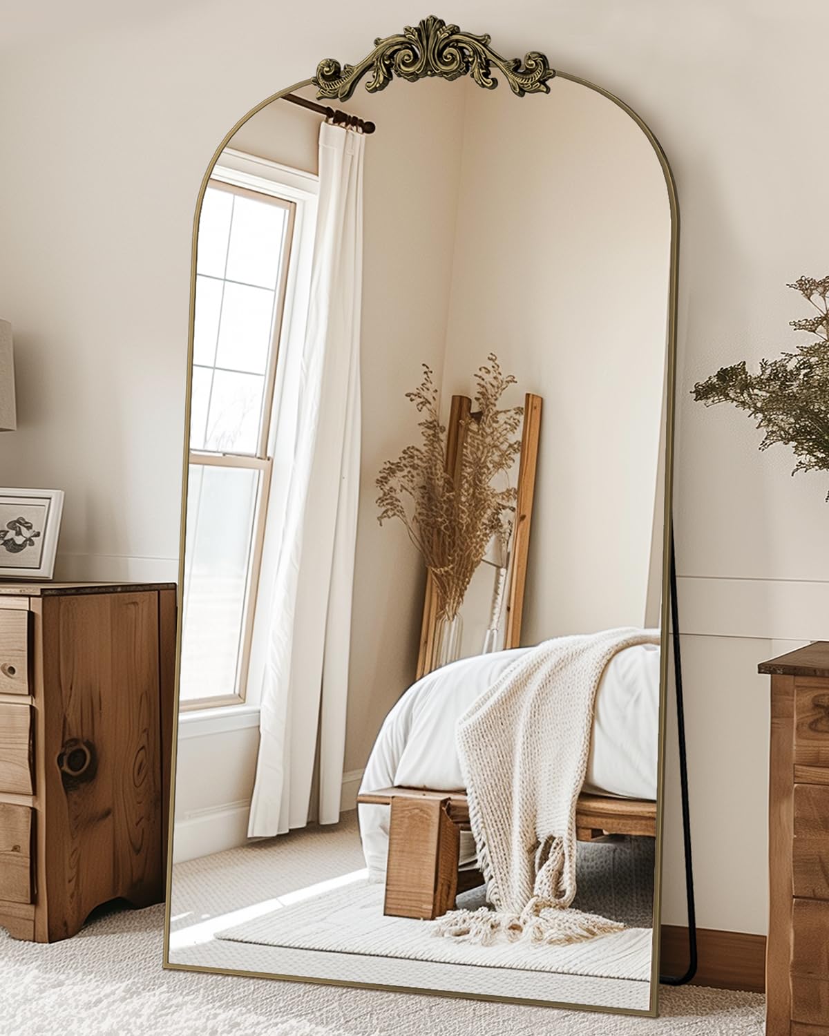 Vintage Full Length Mirror,71"x28" Arched Antique Floor Mirror with Carved Metal Frame,Large Standing Wall Mounted or Leaning Mirror for Bedroom Living Room Entryway,Bronze