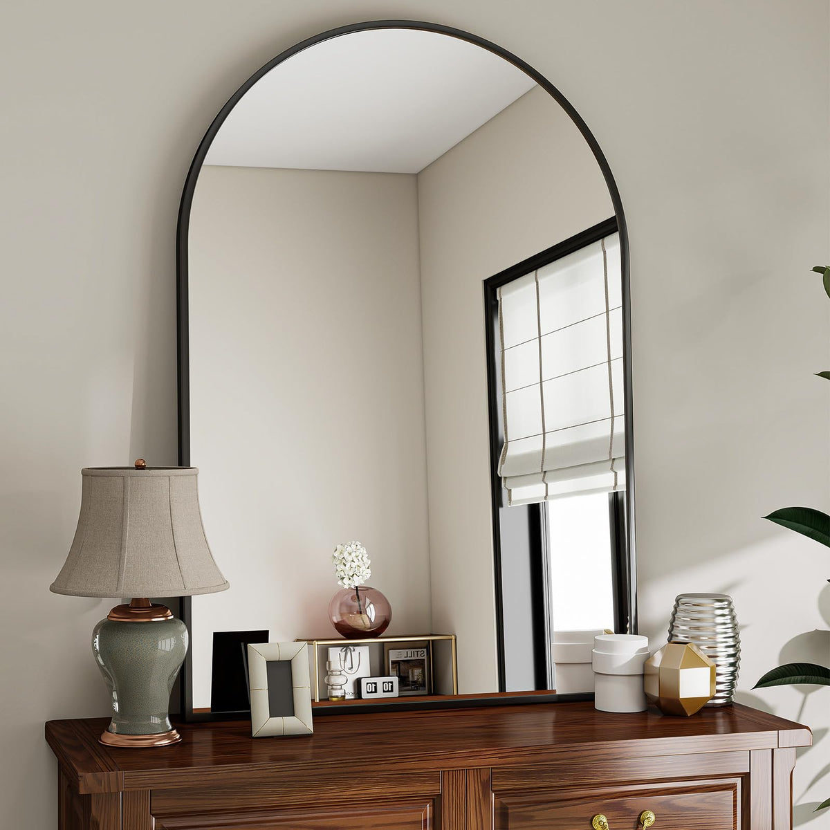 VooBang Arched Wall Mirror, 24 x 36 inch Arch Bathroom Mirror Black