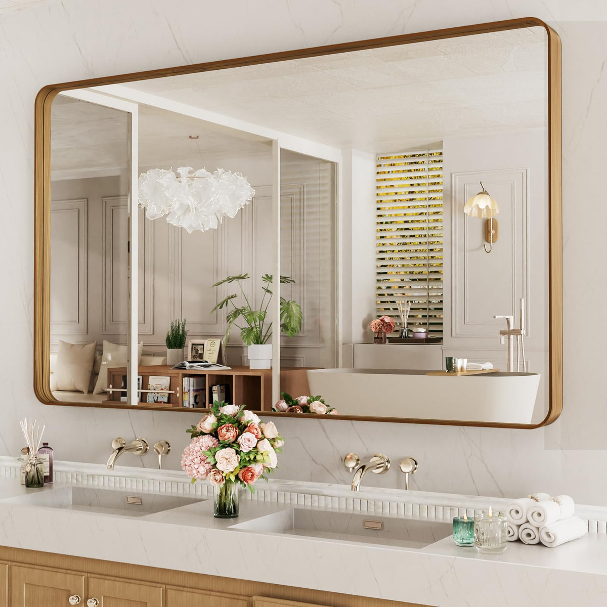LOAAO 24"X36" Gold Bathroom Mirror