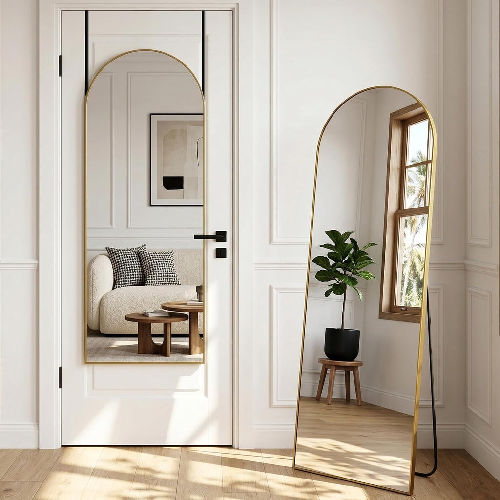 58"x20" Arched Over-the-Door Full Length Mirror, Gold