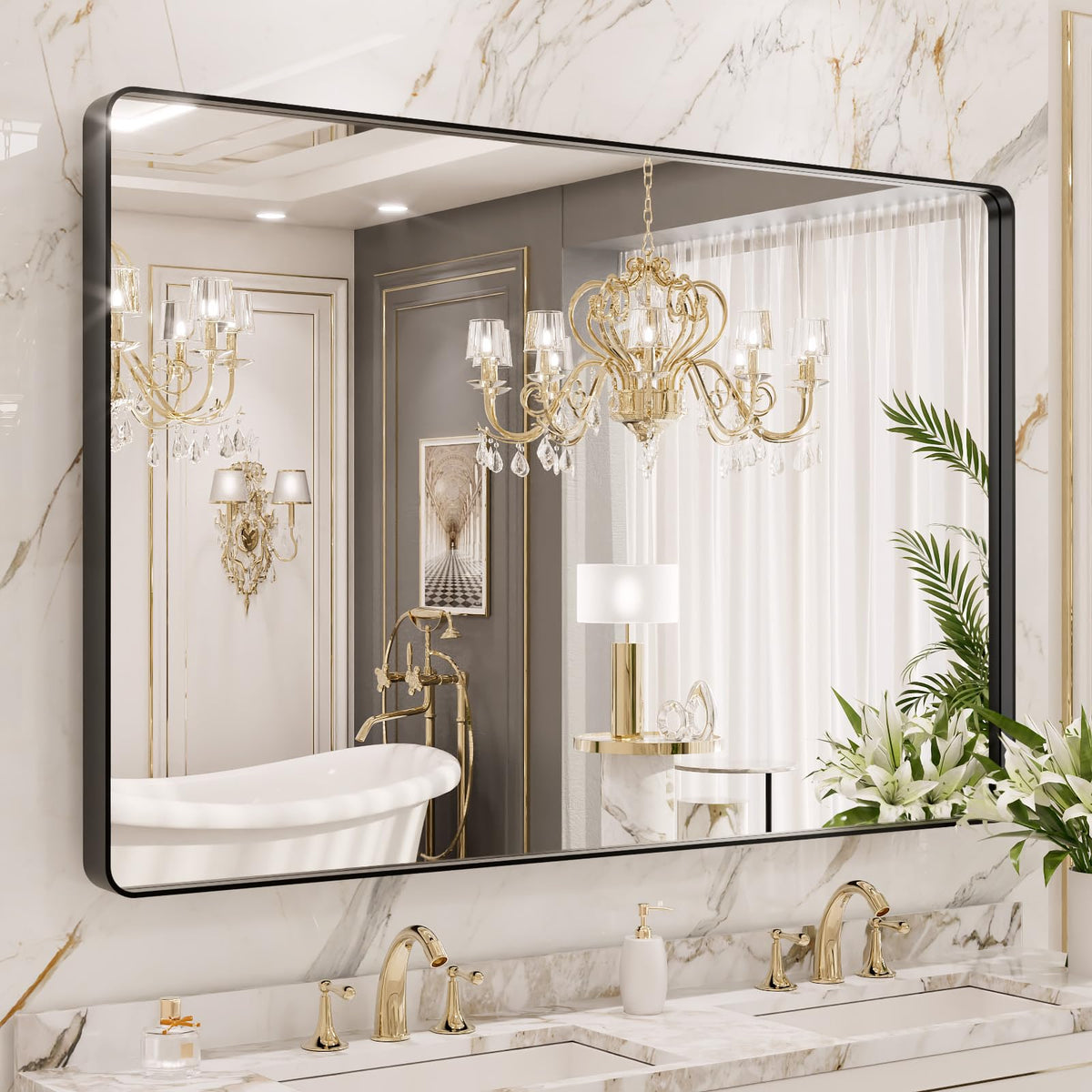 LOAAO 24"X36" Gold Bathroom Mirror