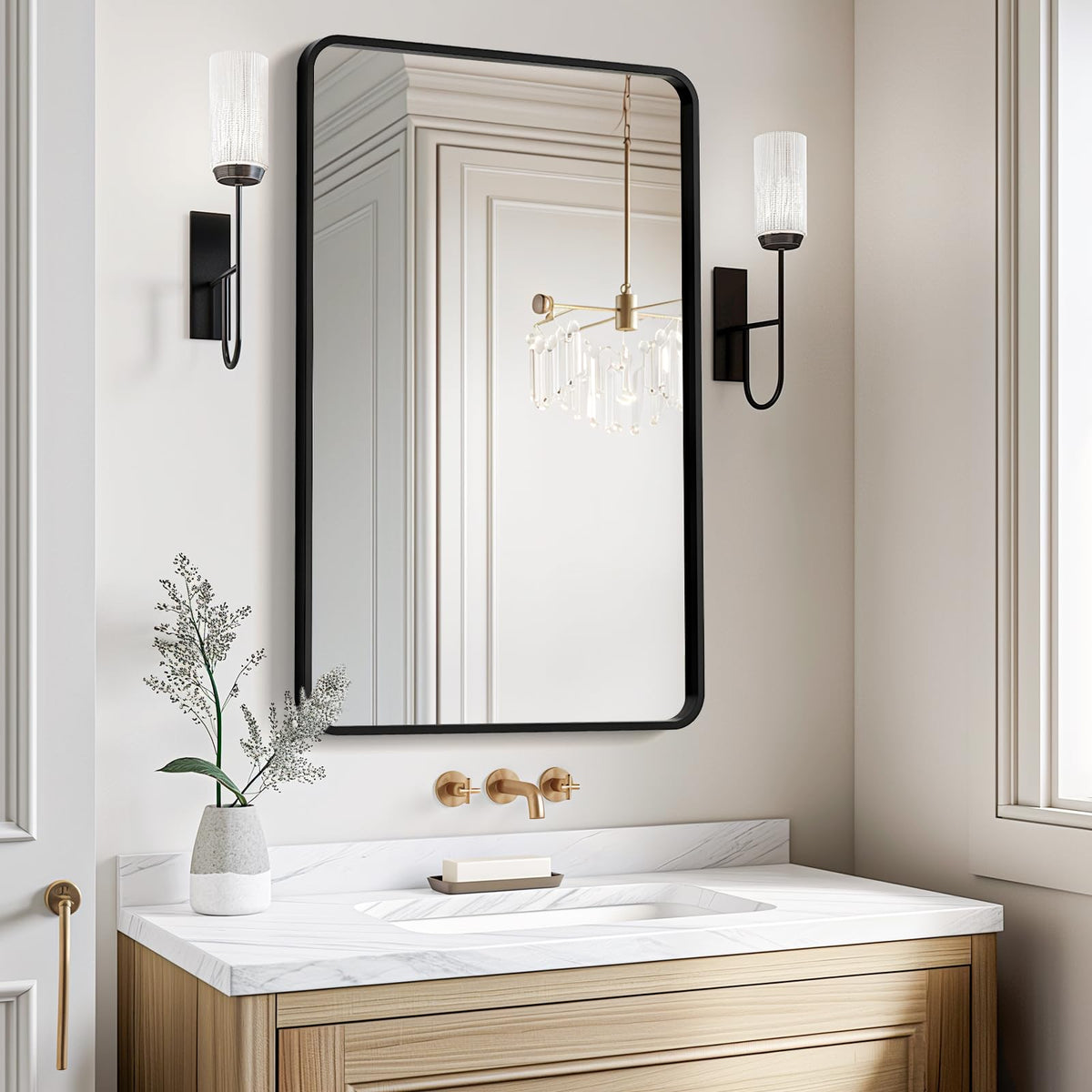 USHOWER 2-Pack Black Bathroom Mirrors for Over Sink 24 x 36 Inch