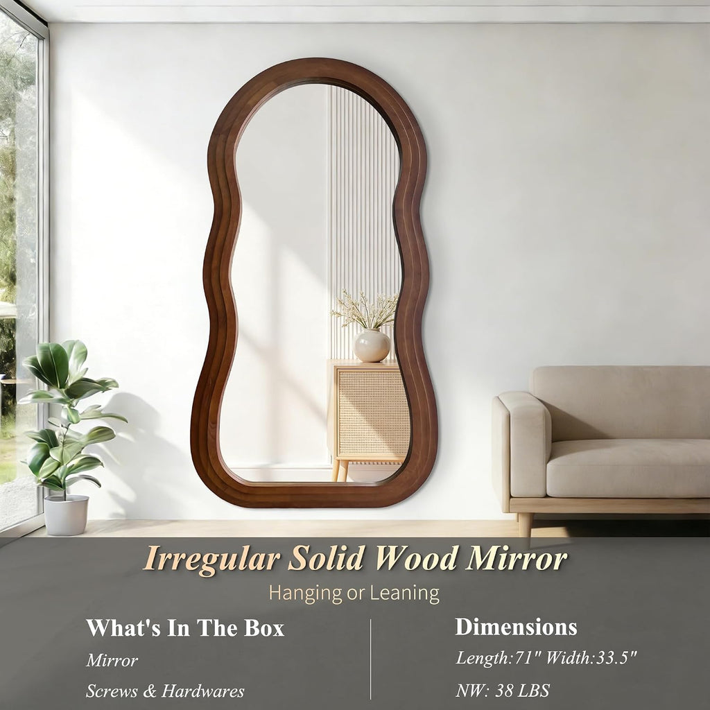 71"x33.5" Wavy Full Length Mirror with 3-Layer Solid Wood Frame