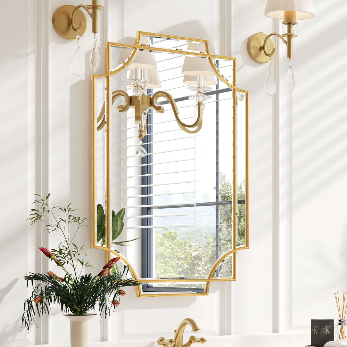 Kelly Miller 24"x48" Gold Foil Scalloped Edge Decorative Vanity Wall Mirror