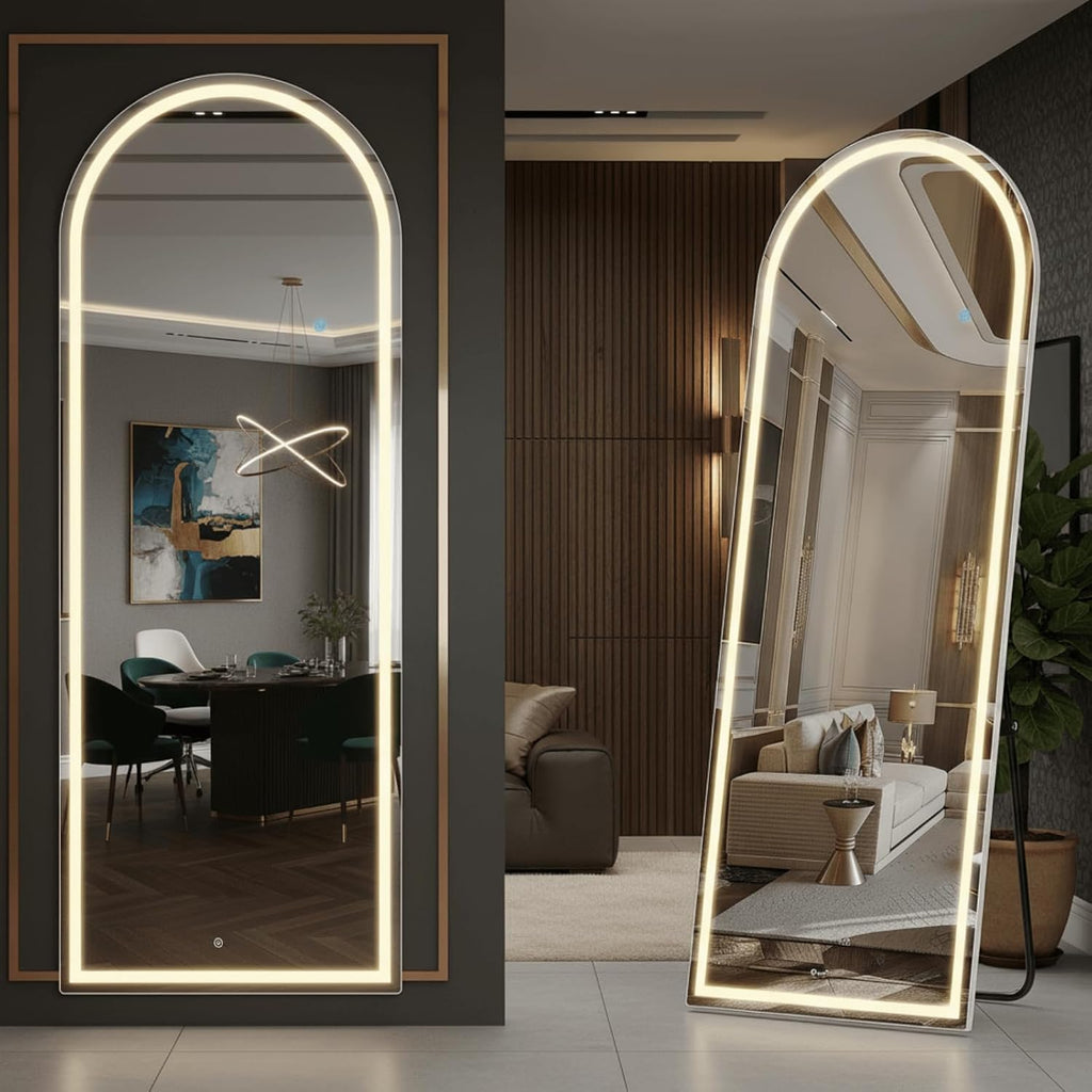 Alpen 71x26 Inches Arched LED Full Length Mirror, Floor Mirror with Stand