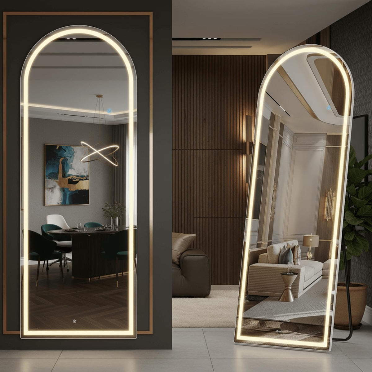 Alpen 71x26 Inches Arched LED Full Length Mirror, Floor Mirror with Stand