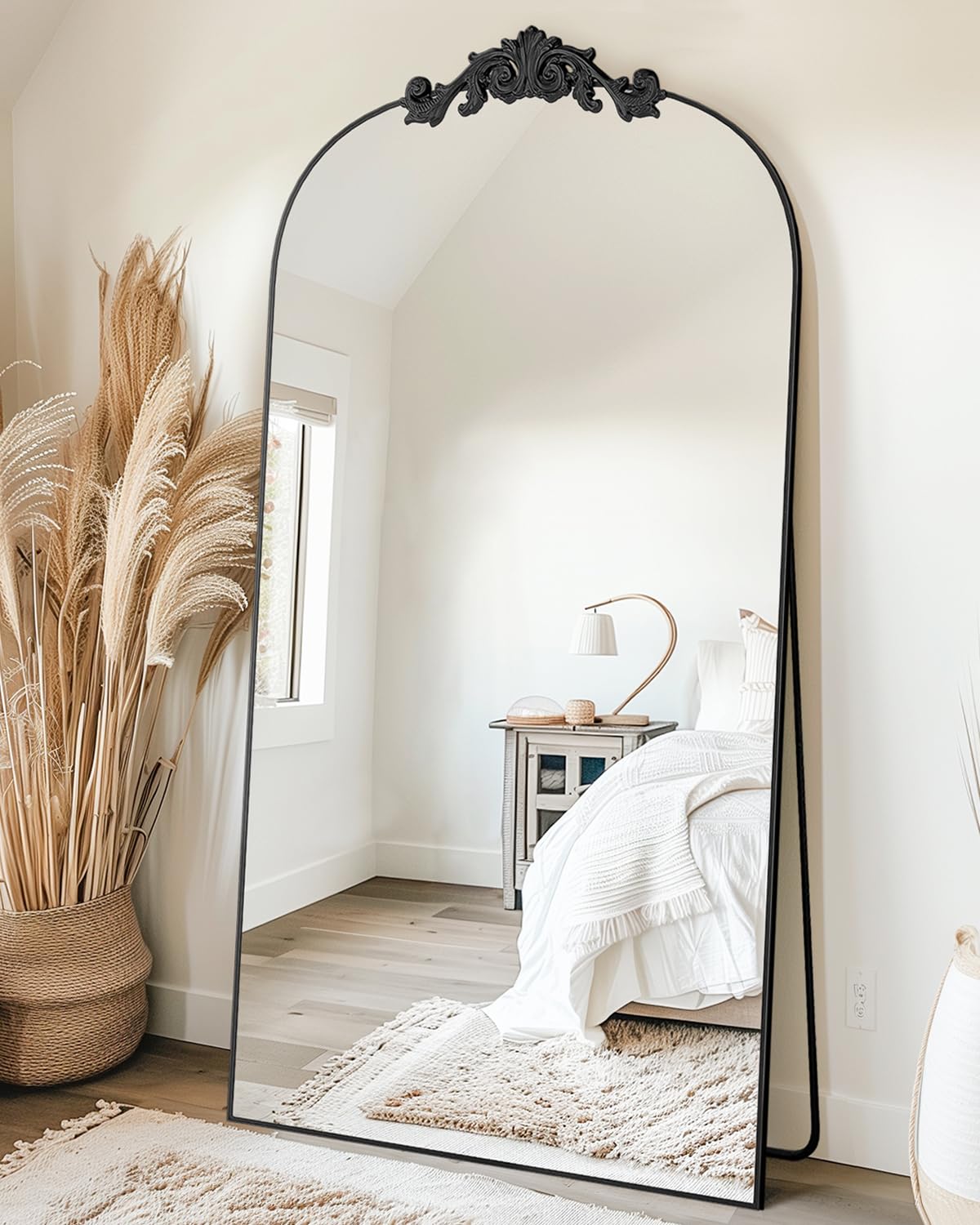 Vintage Full Length Mirror,71"x28" Arched Antique Floor Mirror with Carved Metal Frame,Large Standing Wall Mounted or Leaning Mirror for Bedroom Living Room Entryway,Bronze