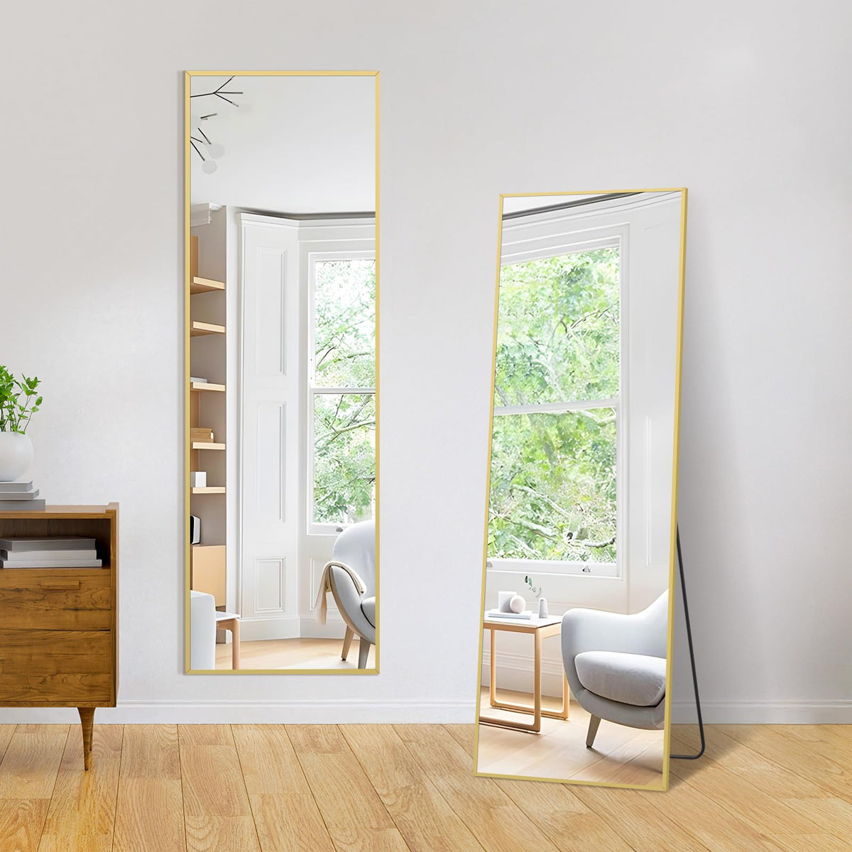 MirrMuse 76"x34" Large Arched Floor Mirror Full Length with Stand, Gold